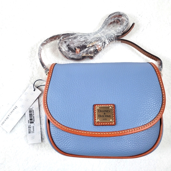 Dooney & Bourke Blue Leather Crossbody Saddle Bag Pebbled Hallie NWT Purse